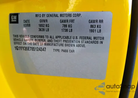 2008 Chevrolet Corvette Z06 Hardtop из США, поврежденный, VIN 1G1YY26E785124347